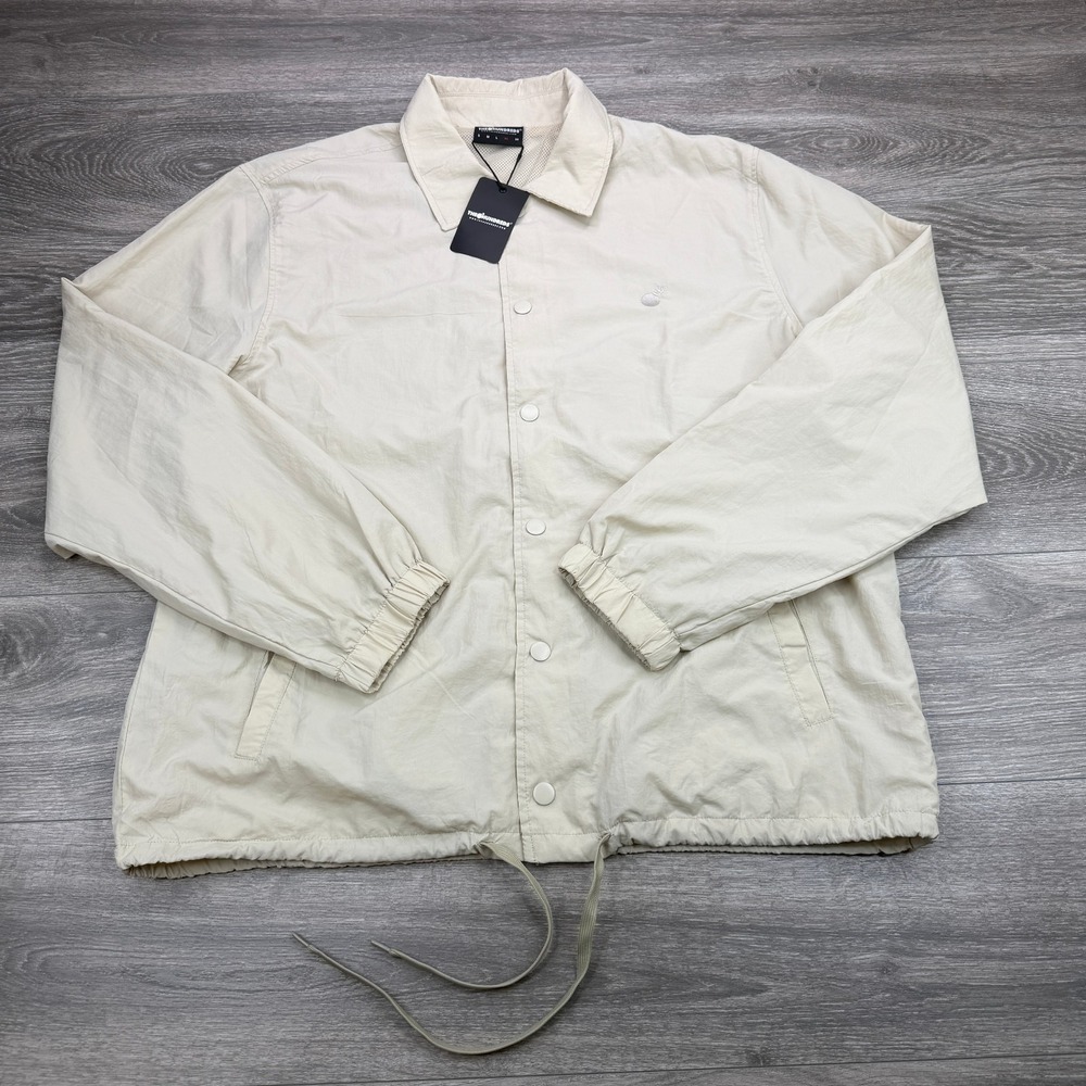 The Hundreds Jacket Mens XL Beige Coaches Windbreaker Adam Bomb Patch Logo